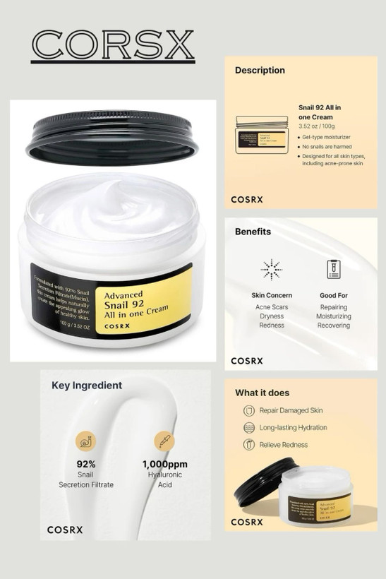 کرم چندکاره حلزون کوزارکس (Cosrx Advanced Snail 92 All In One Cream)
