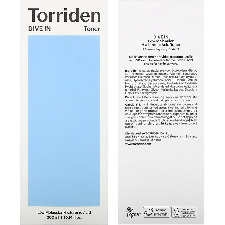تونر آبرسان هیالورونیک اسید توریدن 300 میل | Torriden DIVE-IN Low Molecule Toner